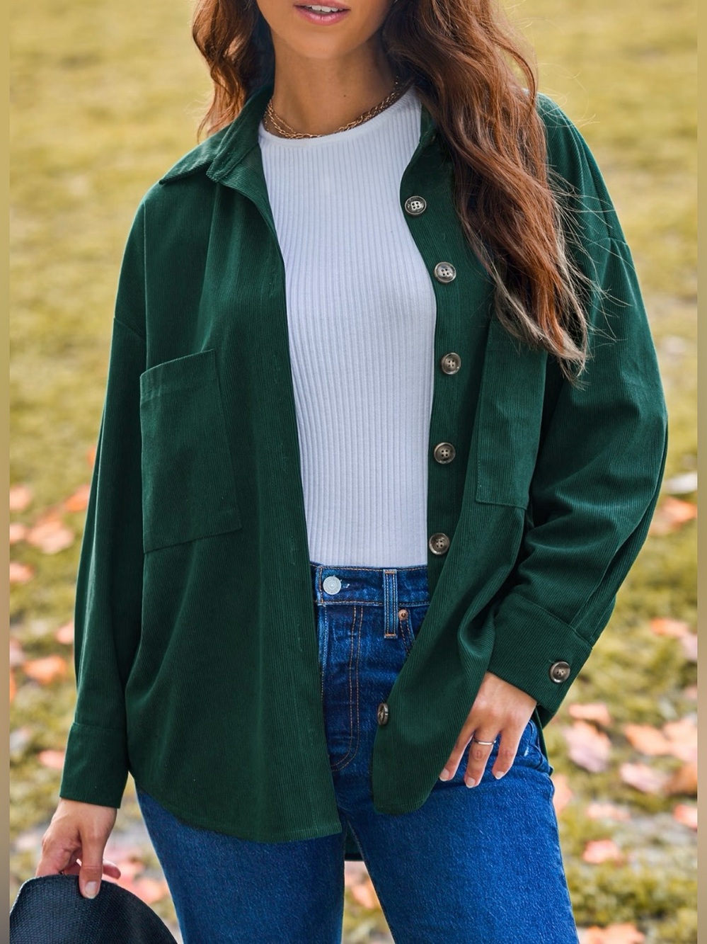 Cupshe Green Collared Button Front Long Sleeve Patch Pocket Shacket Size XL